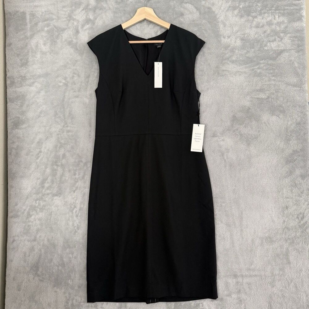 Ann Taylor Sheath Dress Womens 12 Black V Neck Sleeveless Lined Career LBD NWT